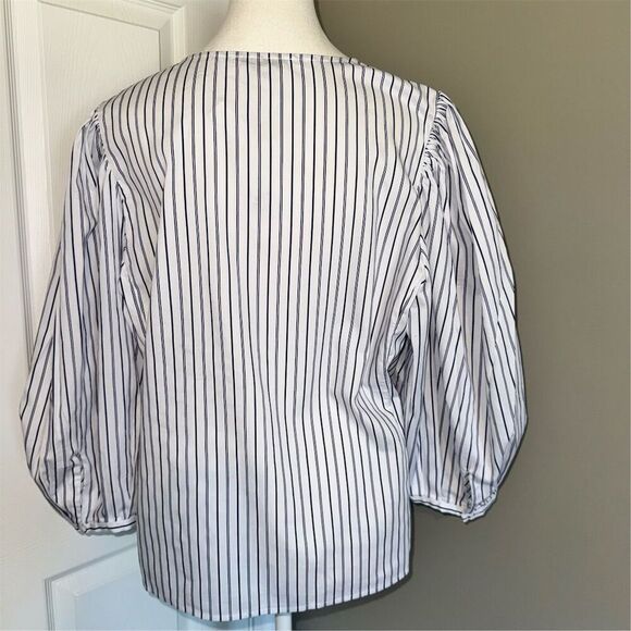 Madewell Women's 3/4 Puff Sleeve Button Up Striped Top Blue Size 14 Large Casual - Picture 3 of 11